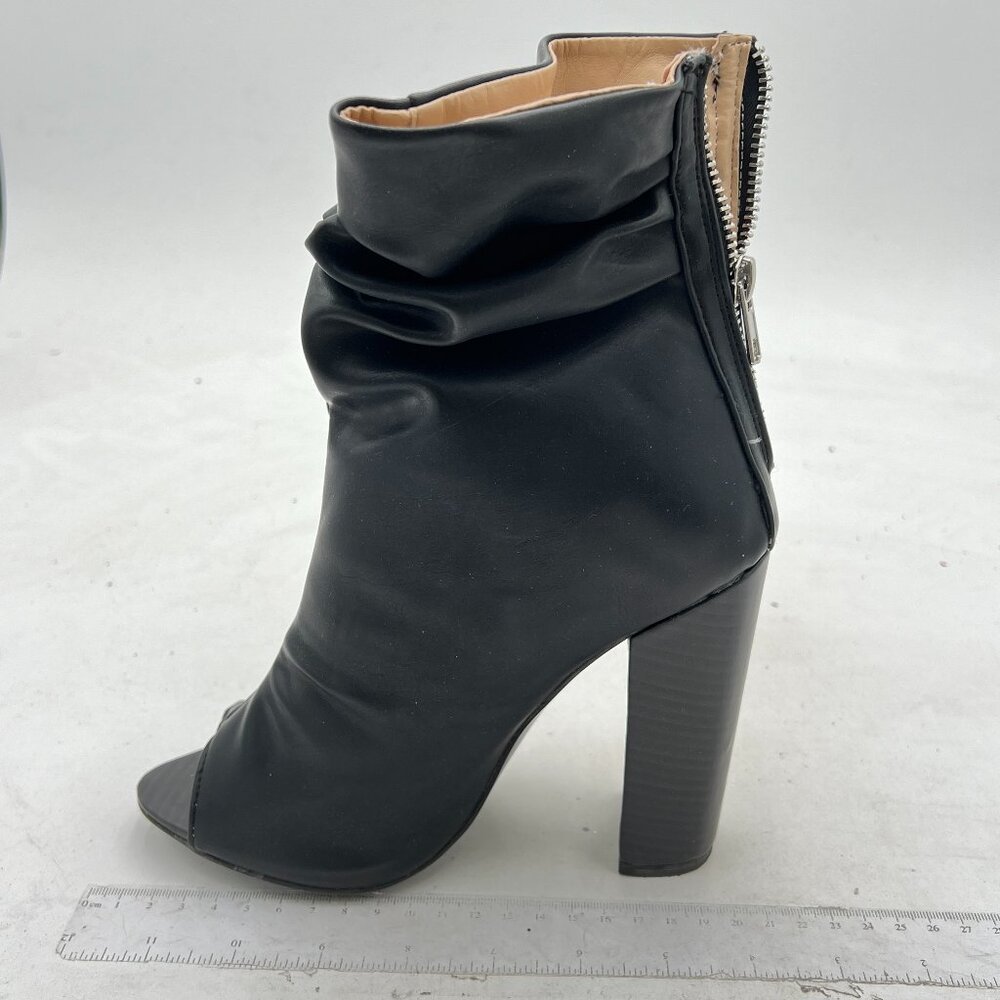 FSJ Black Stylish Peep Toe Slouch Ankle Boots Chunky Stacked Heels Party Shoes - Picture 2 of 8